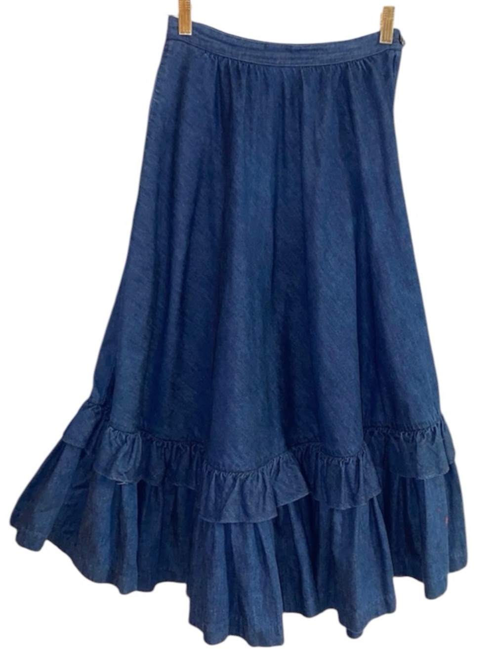 Vintage 80’s Finity high waisted denim ruffle skirt VTG cottagecore, size 8